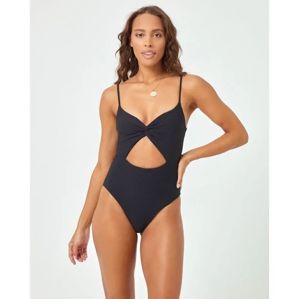 L*Space Women's Black Kyslee Twisted Cutout One-Piece Swimsuit XL NWOT